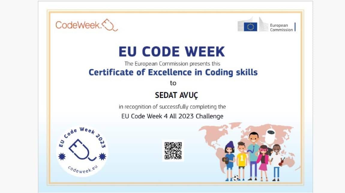 Codeweek 2023 (Avrupa Kod Haftası) mükemmellik sertifikamız